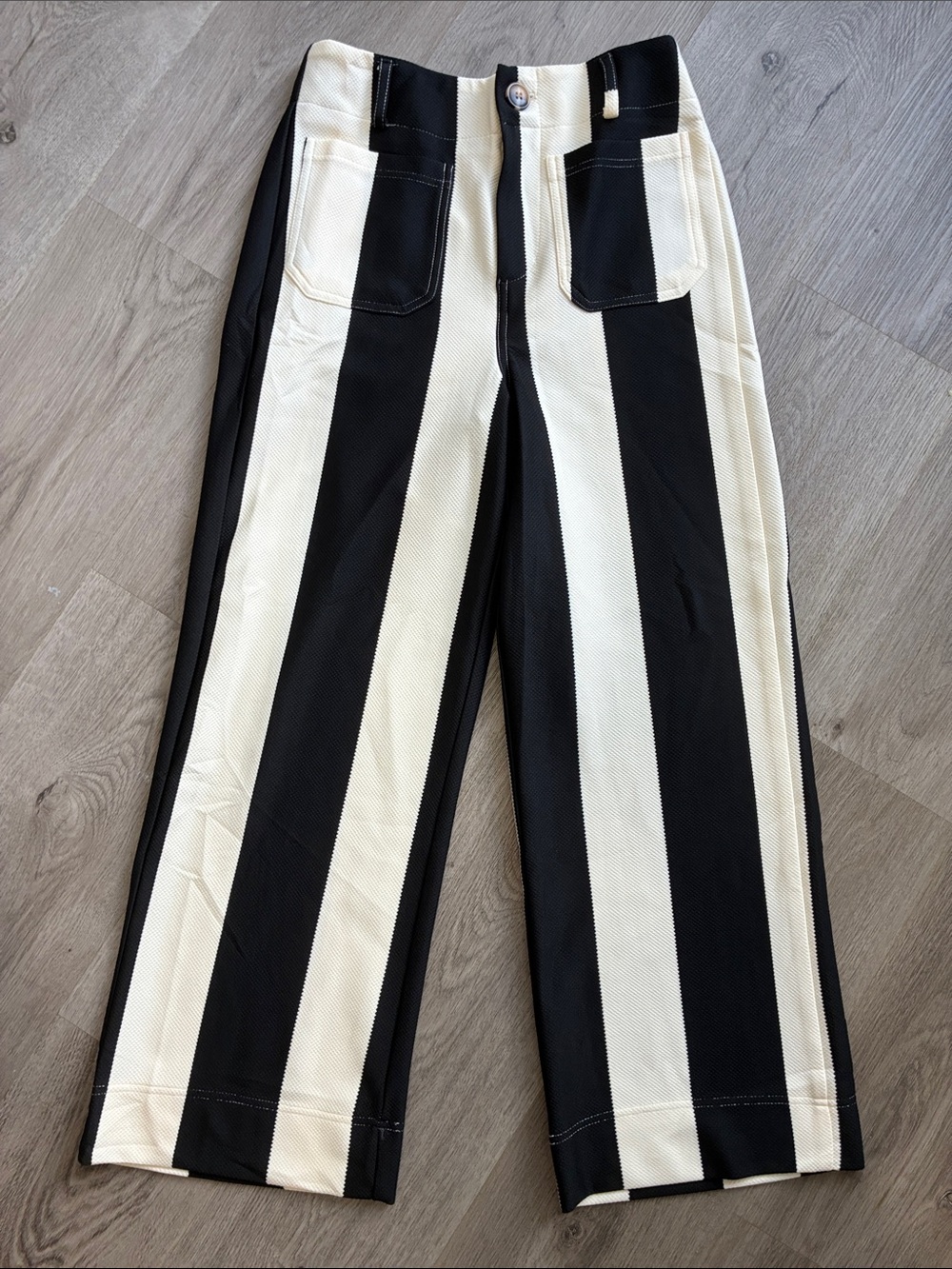 NWOT Glam Black and Cream Vertical Stripe Straight Leg Pants